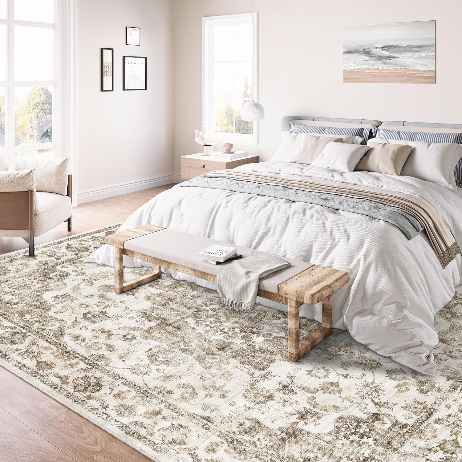 Thumbnail 2 de HUGEAR Vintage Style Large Area Rug (Brown) 300x400cm – non-slip, washable low pile