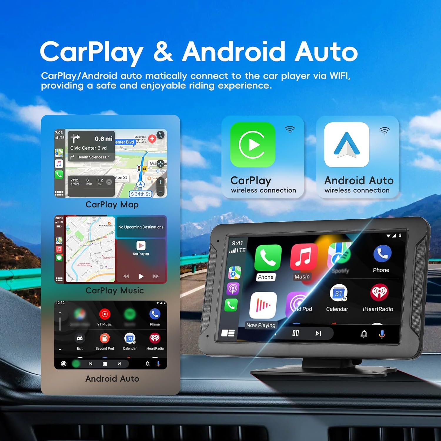 Thumbnail 2 de Portable Wireless CarPlay Screen with Backup Camera for UK Vehicles – 7" HD IPS Touch Display