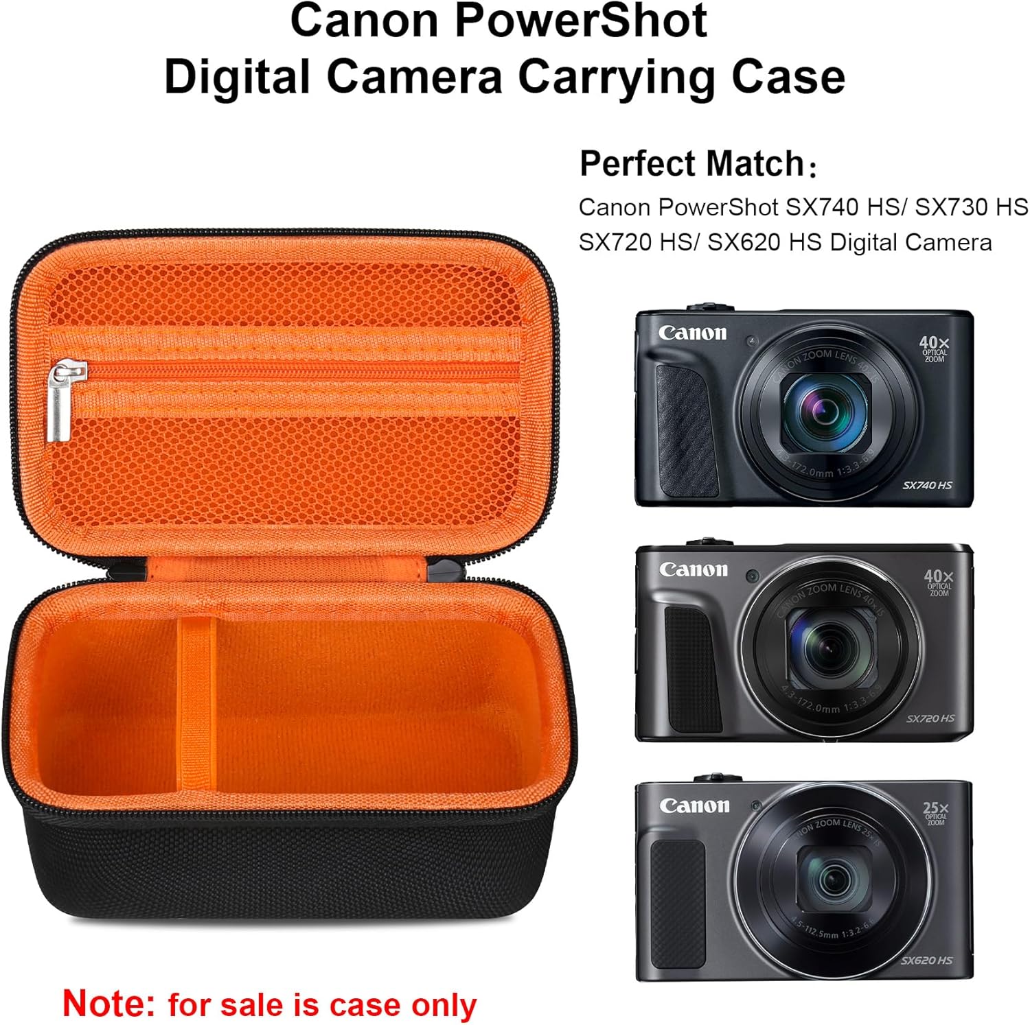 Thumbnail 1 de Elonbo hard EVA carrying case for Canon PowerShot SX740 / SX730 / SX720 / SX620 & G7 X (Black with orange inside)