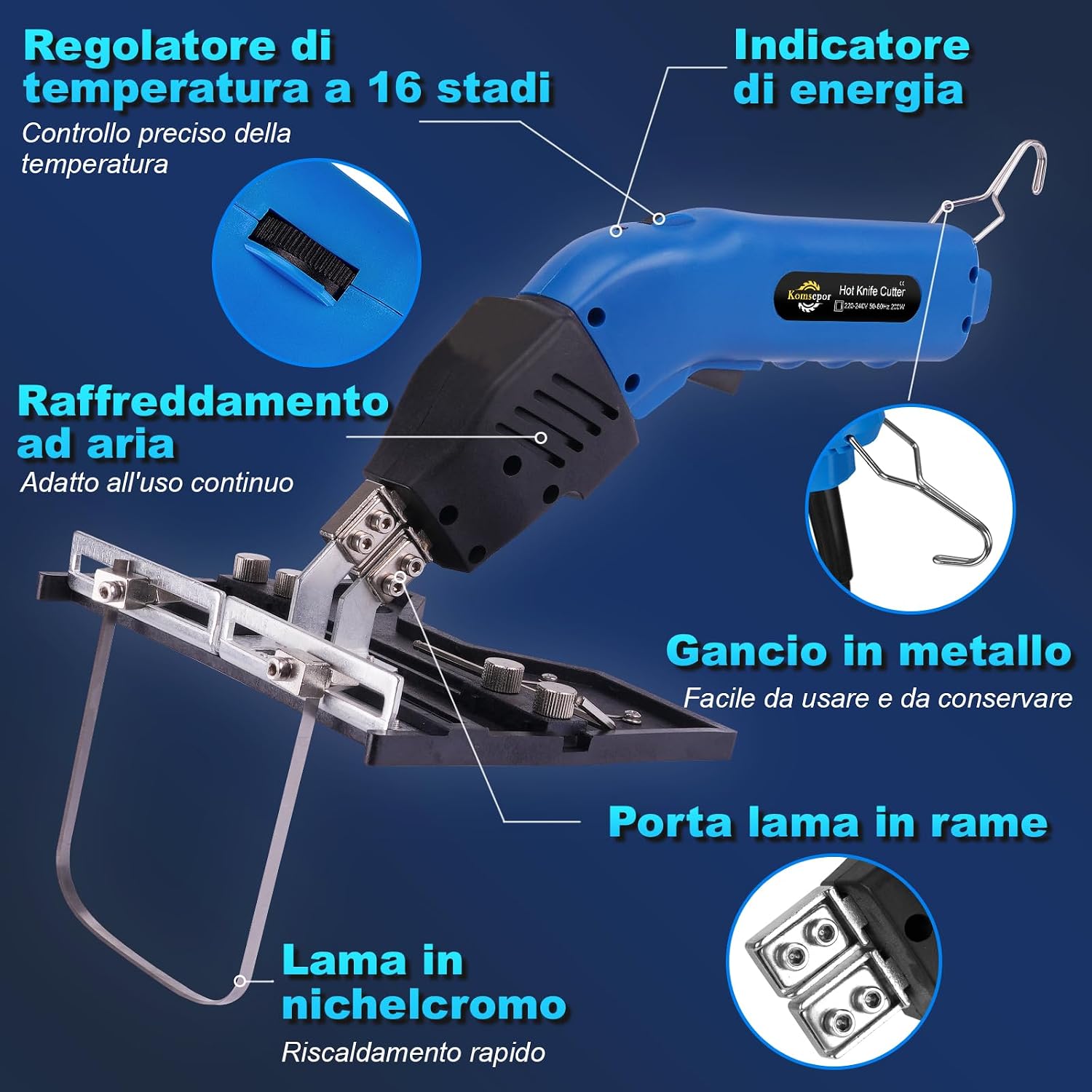 Detalle 2 de Komsepor 200W Taglierina Elettrica a Caldo per Schiuma con 5 Lame in Nichel-Cromo