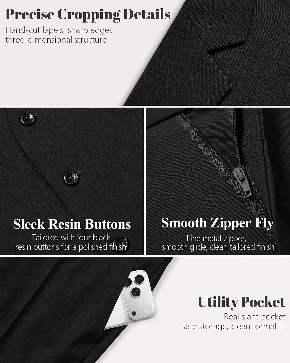 Thumbnail 2 de MY'S Men's 3 Piece Suit Set with Tie - Slim Fit One Button Jacket, Vest & Pants