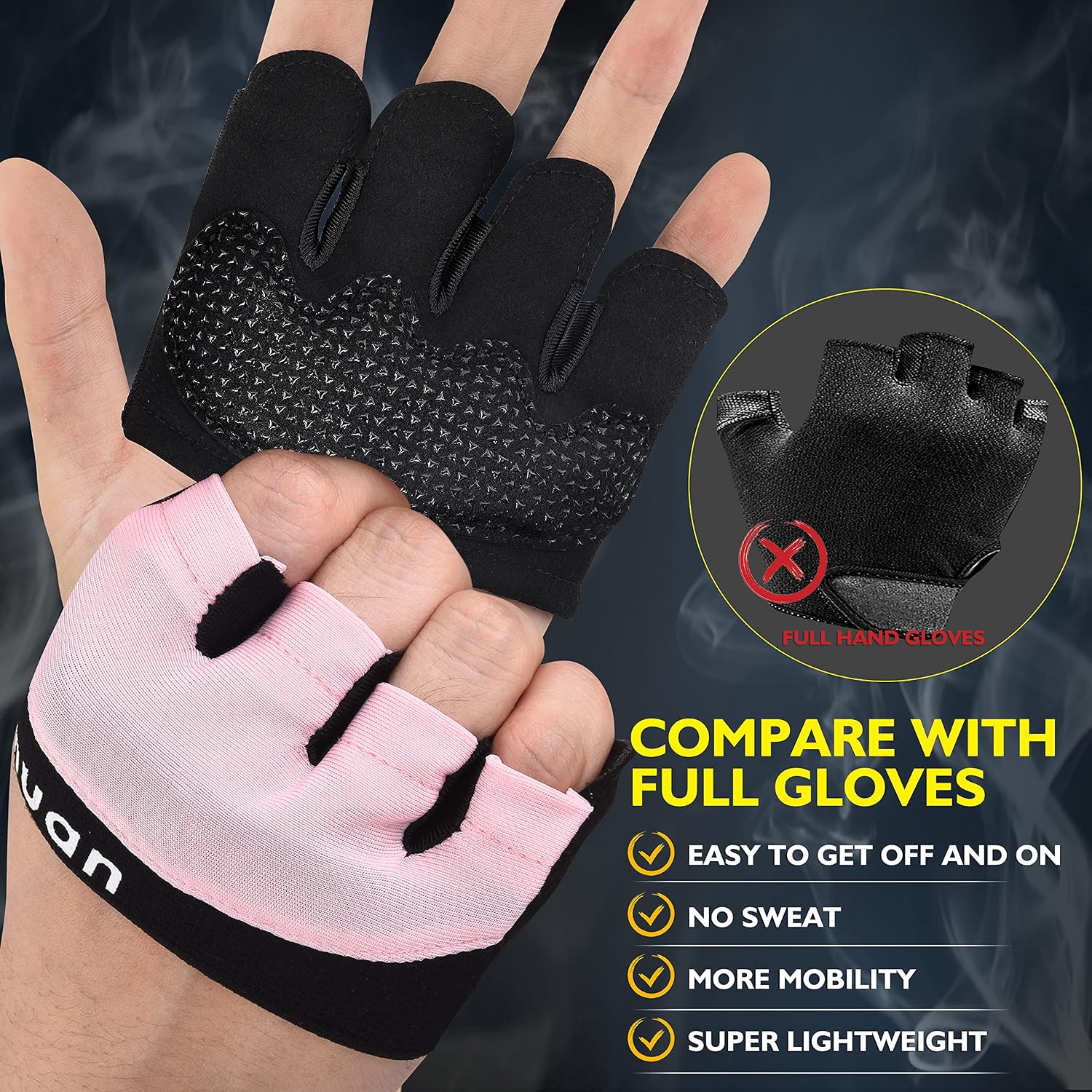 Detalle de ihuan Small Pink Half-Finger Weightlifting Gloves with Faux Leather