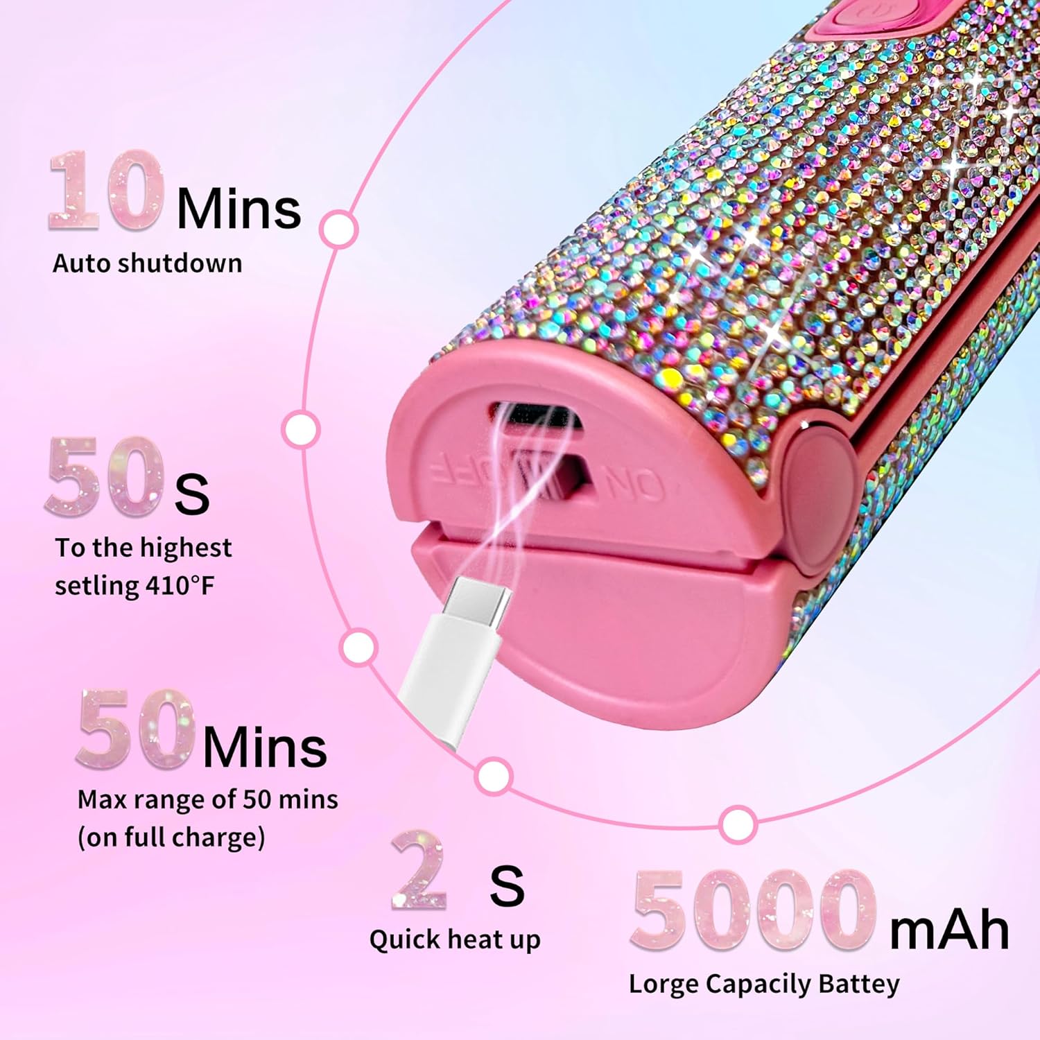 Thumbnail 4 de Cordless Hair Straightener 2-in-1: Travel-Friendly Flat Iron with 5000mAh Battery