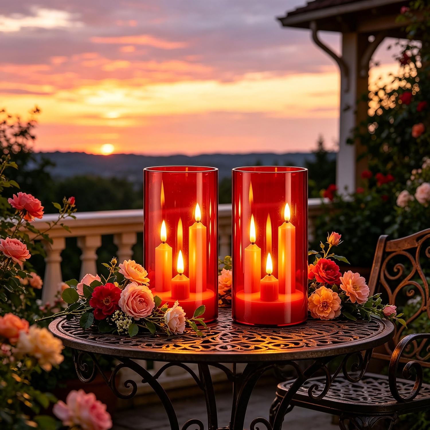 Detalle de Candele LED a Stelo con 3 Nuclei in Custodia Acrilico Rosso — 2 pezzi, telecomando, effetto fiamma realistico
