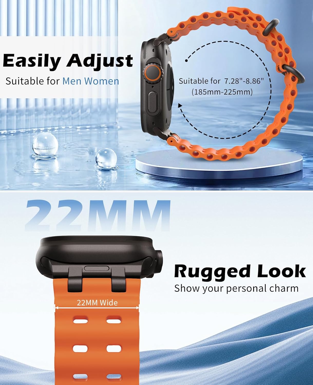 Detalle de TiMOVO Ocean Strap silicone watch band for Apple Watch Ultra 3/2/1 49mm