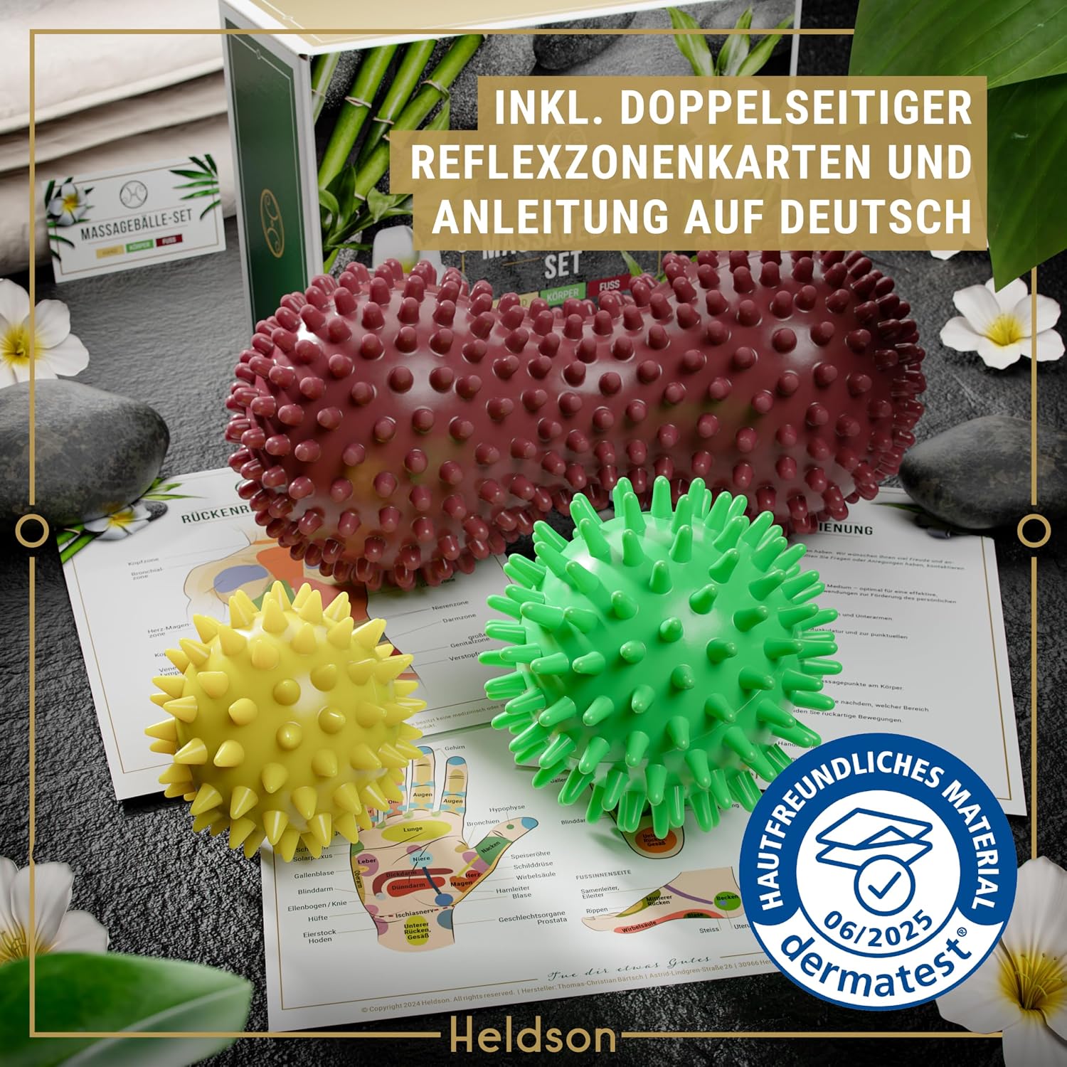 Thumbnail 2 de HELDSON® Premium Massageball 3er Set inkl. Peanut-Ball & Igelbälle für Fuß-, Hand- und Rückenmassage