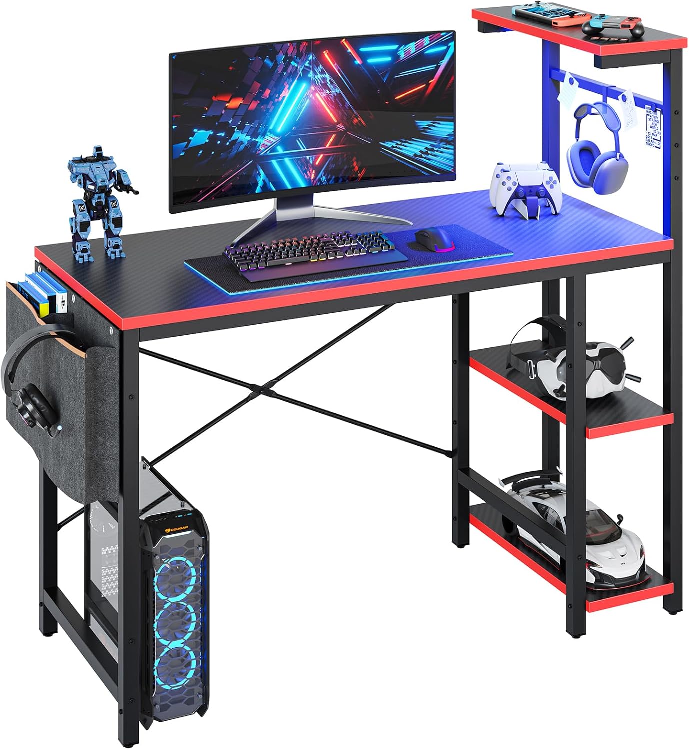 Detalle de Bestier 113cm Reversible Corner Gaming Desk with RGB LED Lights