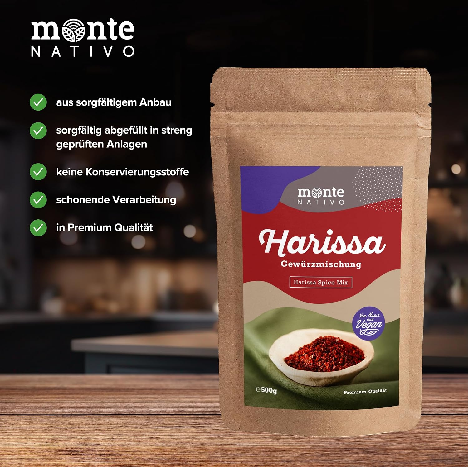 Detalle de Harissa Gewürz Monte Nativo (500g) – Aromatische Harissa-Mischung, schonend getrocknet