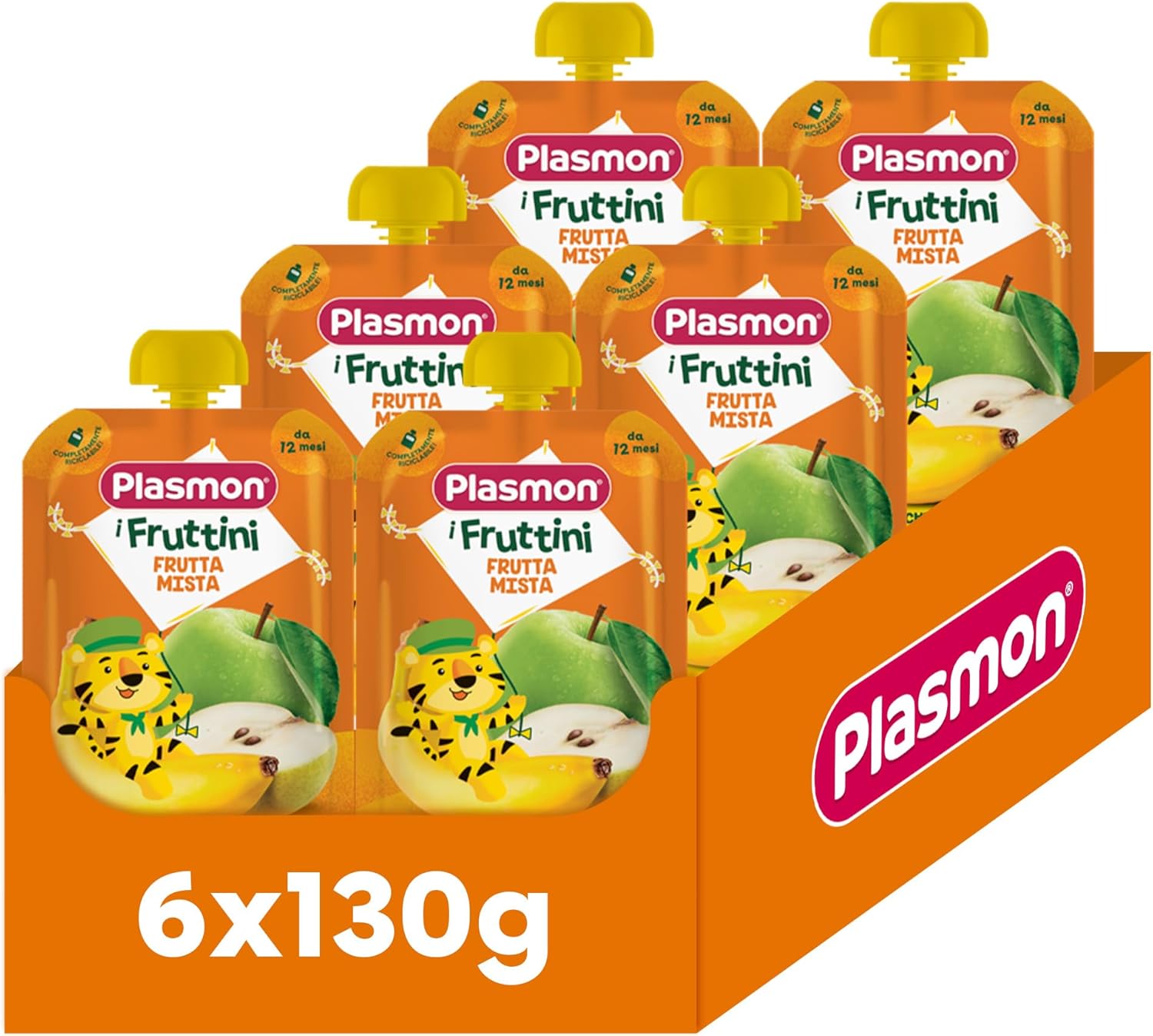 Plasmon I Fruttini - Frutta Mista 6x130g: merenda pronta per i primi pasti fuori casa