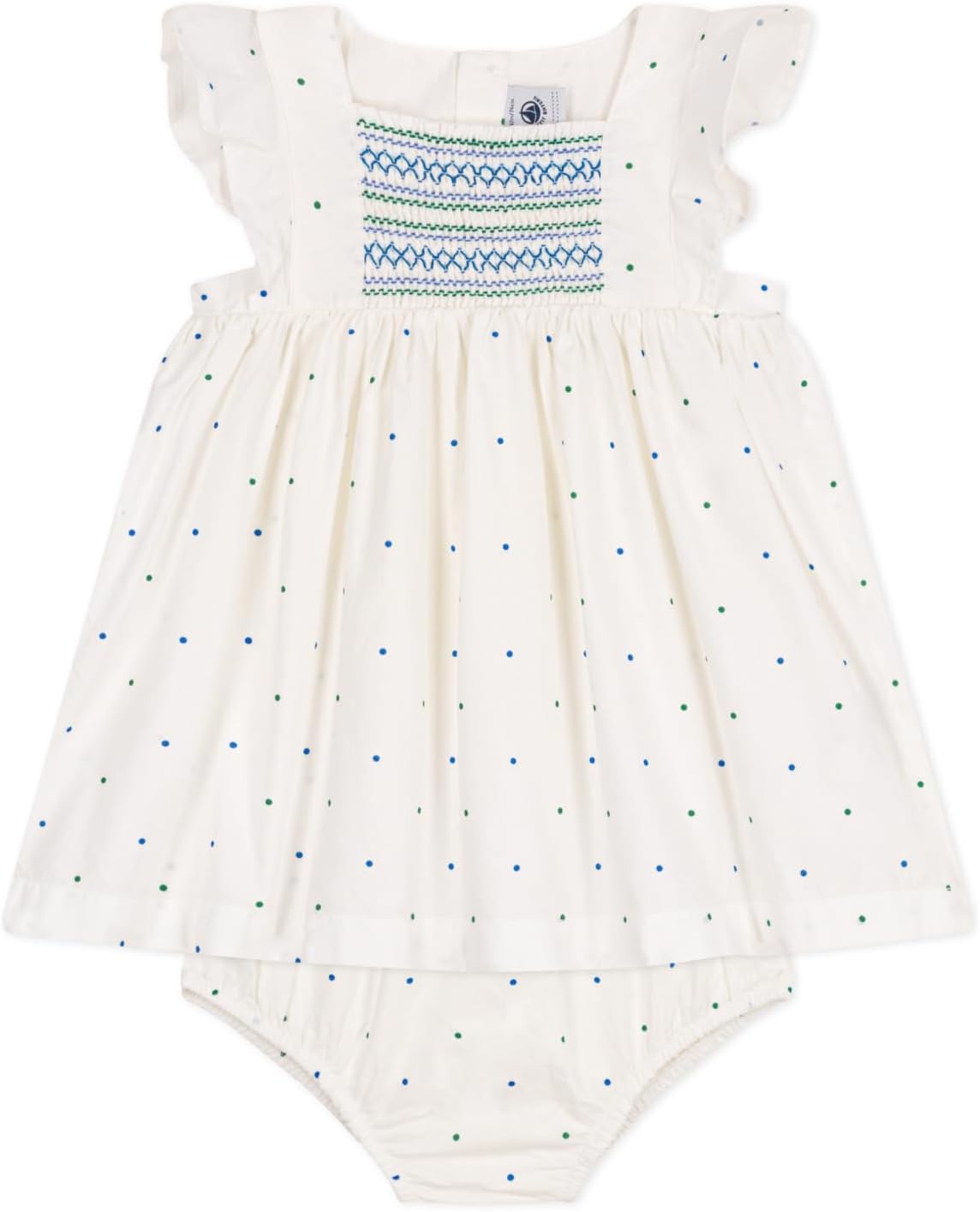 Thumbnail 3 de Petit Bateau robe manches courtes et bloomer bébé fille en coton blanc à pois