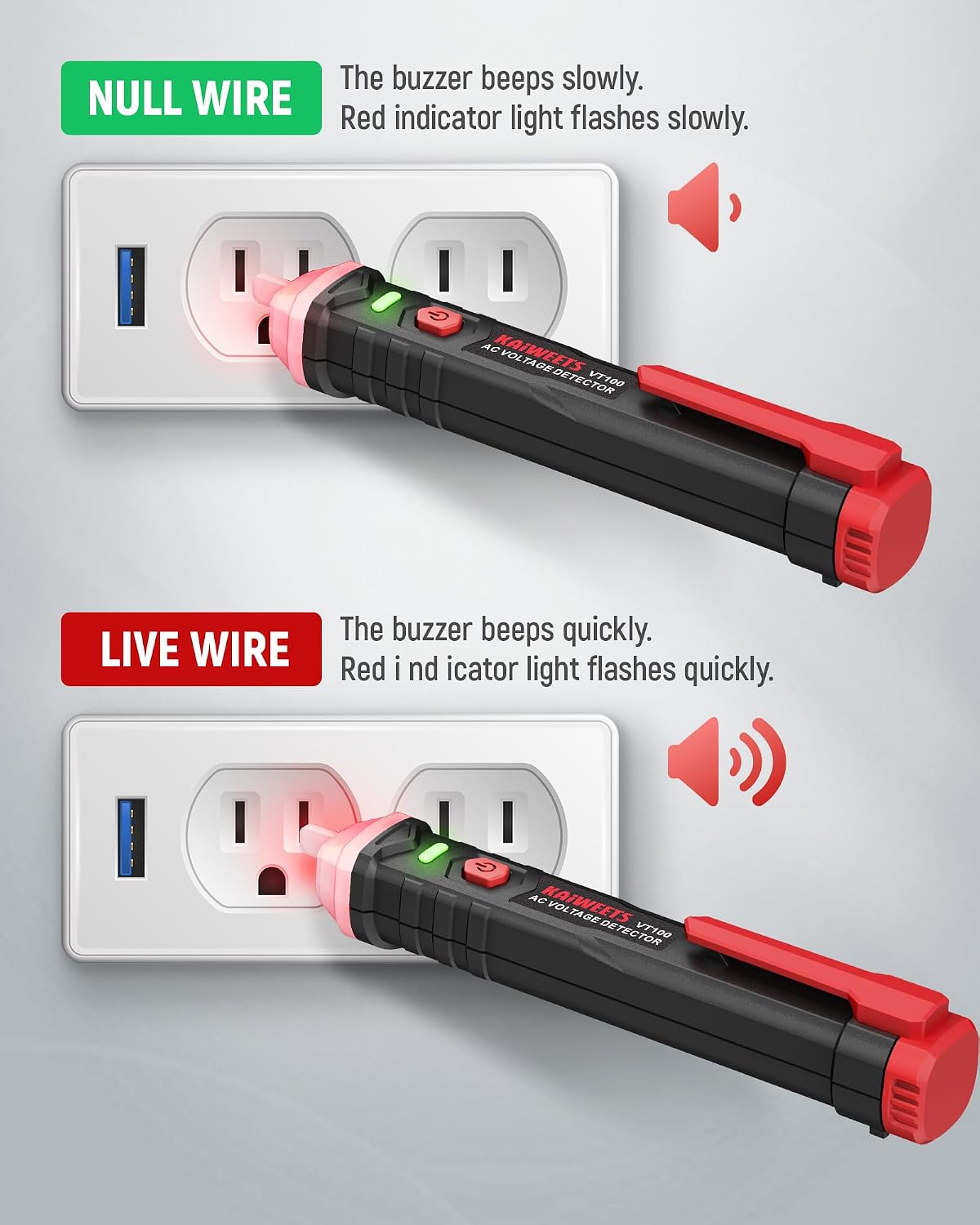 Detalle 2 de KAIWEETS Voltage Tester VT100K non-contact detector pen (50V to 1000V AC)