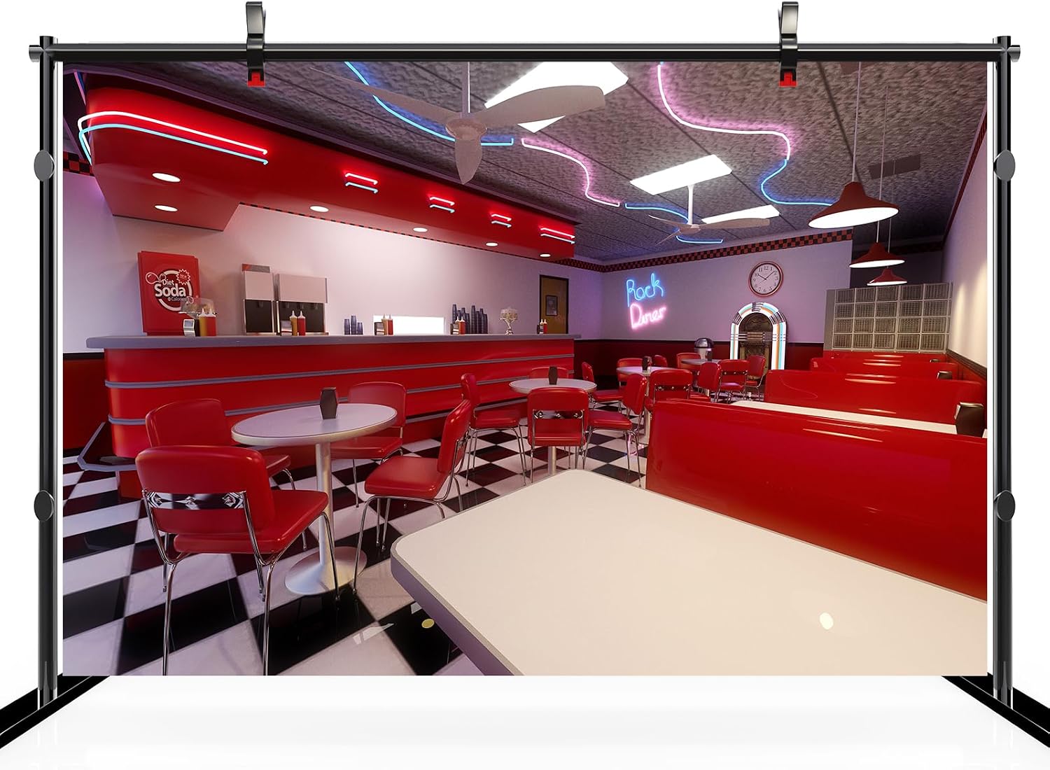 Thumbnail 2 de CHNBGPRO 1.5m x 1m American Restaurant Backdrop: Retro 50s Diner Red Interior