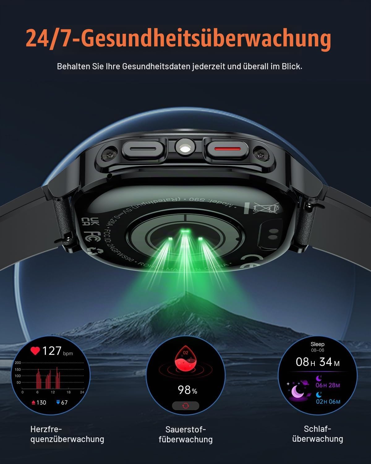 Detalle 2 de TIMU Smartwatch für Herren – 1,45 Zoll AMOLED, Bluetooth Anruffunktion und 30 Tage Standby