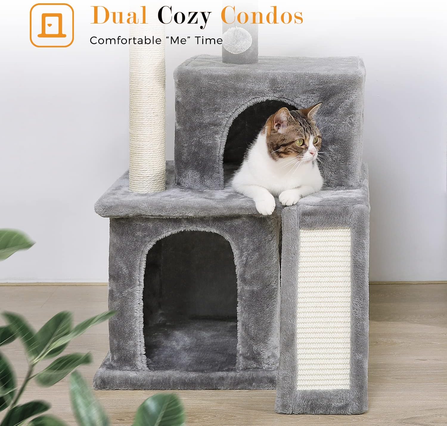 Thumbnail 3 de PETEPELA Cat Tree 90cm: Double Condos, Removable Perch and Fully Wrapped Scratching Posts