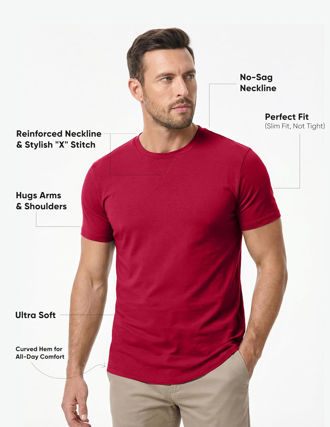 Thumbnail 2 de JMIERR Men's 3 Pack Cotton Hipster Longline Crewneck T-Shirts