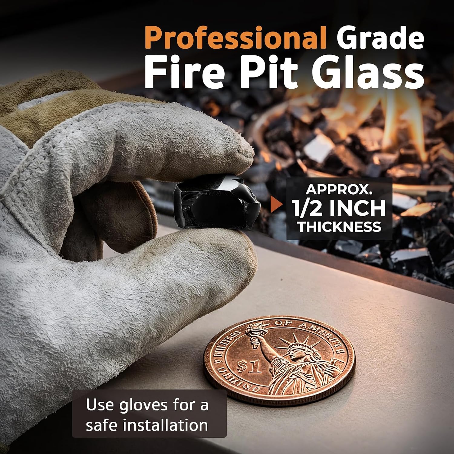 Thumbnail 6 de GASPRO fire glass Gray-20IB, 35 lb reflective black fire pit glass