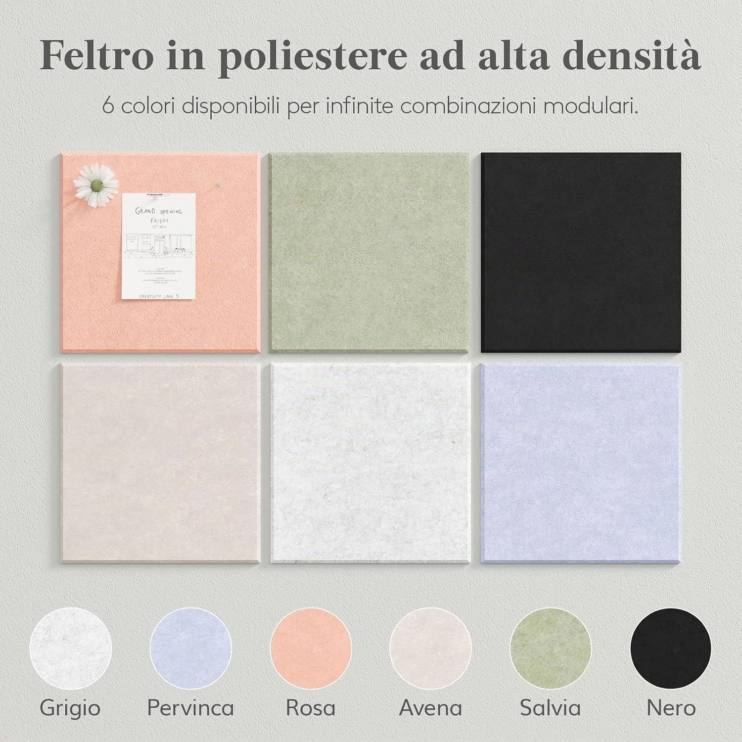 Detalle de Lifewit Bacheca in feltro adesiva - Set da 6 pannelli 90x60 cm (Verde Salvia) con puntine incluse