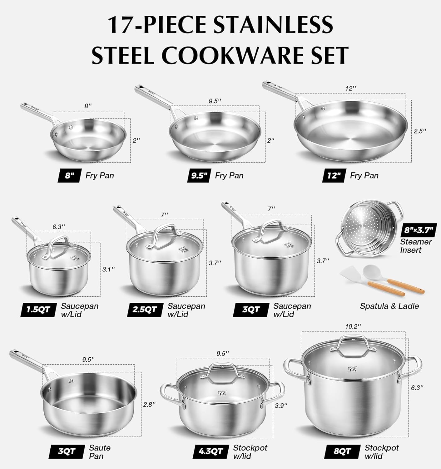 Detalle 2 de KOCH SYSTEME CS 17-Piece Stainless Steel Cookware Set (18/10, 5-Layer Base)