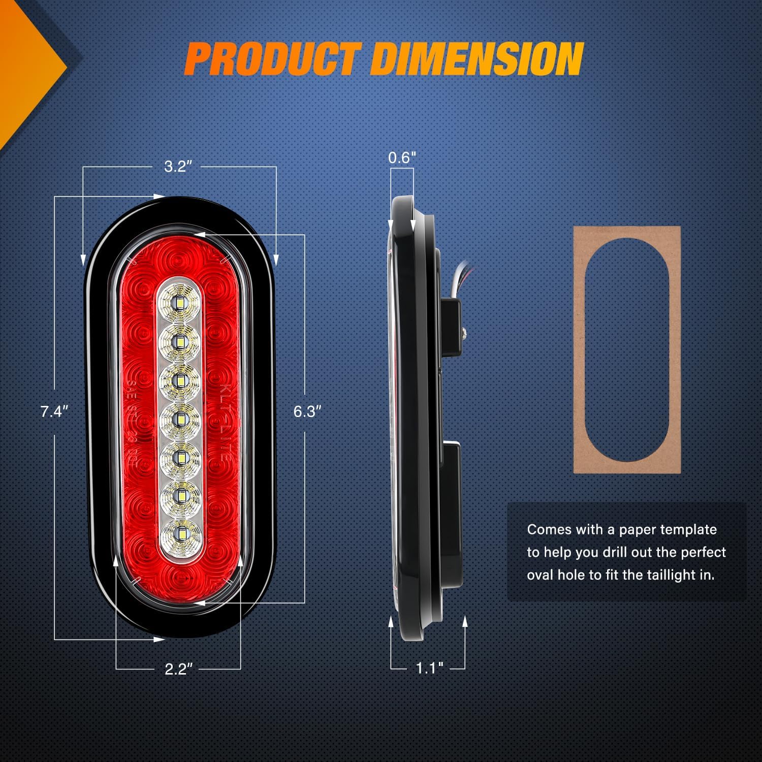Detalle de Nilight 2PCS 6-Inch Oval LED Trailer Tail Lights (Red/White) with IP67 Sealing