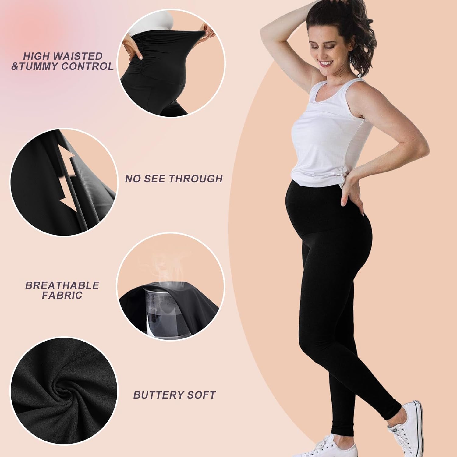 Thumbnail 2 de AMIYOYO maternity over-bump leggings (high waisted, stretchy belly support) for yoga, workouts and everyday wear