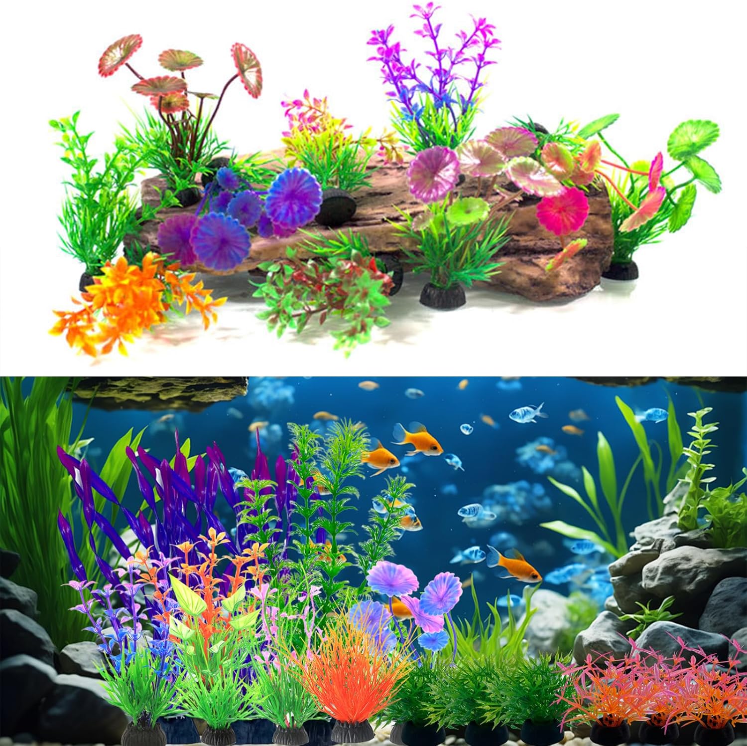 Detalle 2 de Oenothera 32 Pieces Aquarium Plants Artificial – Multicolor Plastic Decorations for Fish Tanks