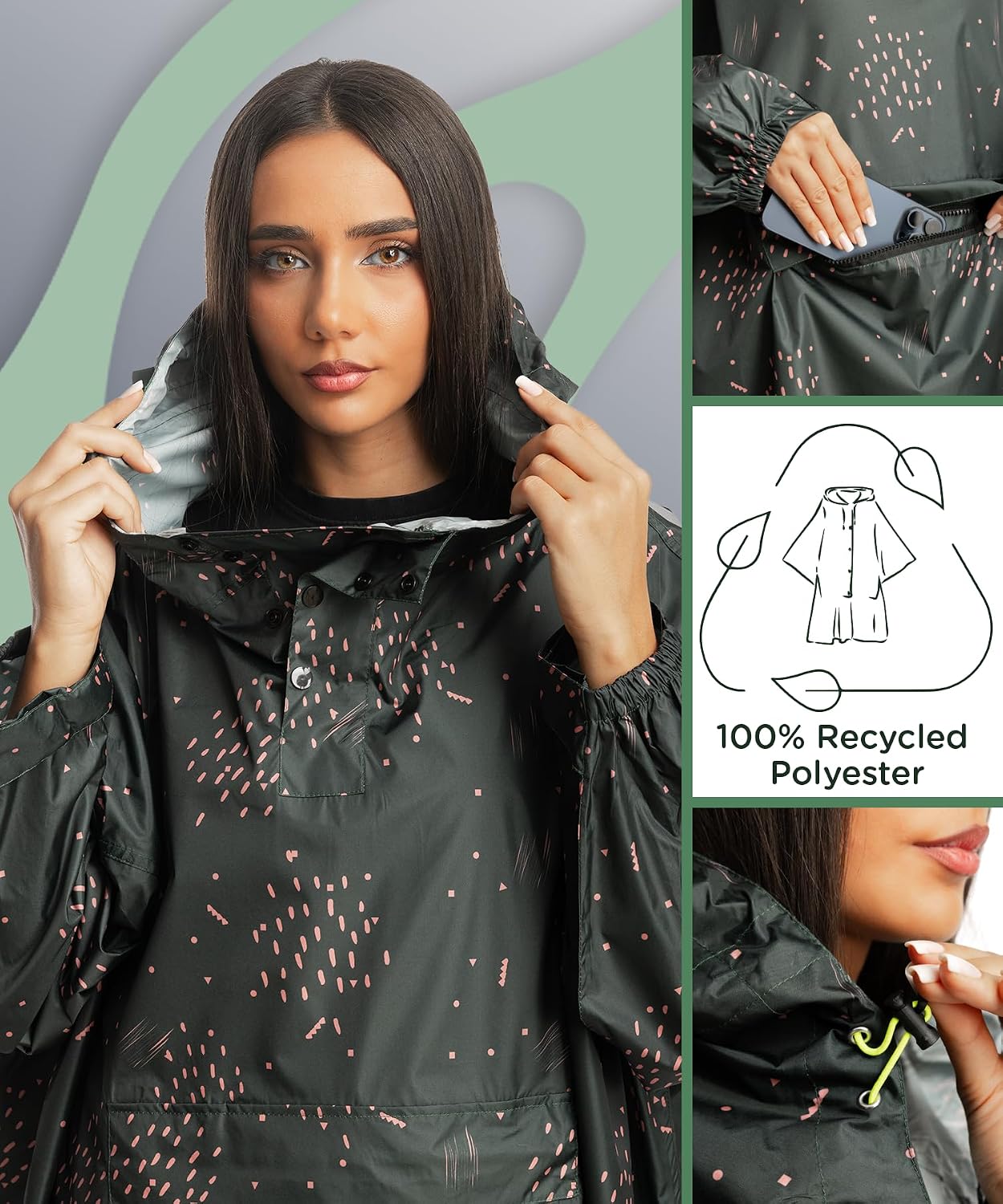 Detalle de Jubi® RP_01 regenponcho voor dames van 100% gerecycled polyester