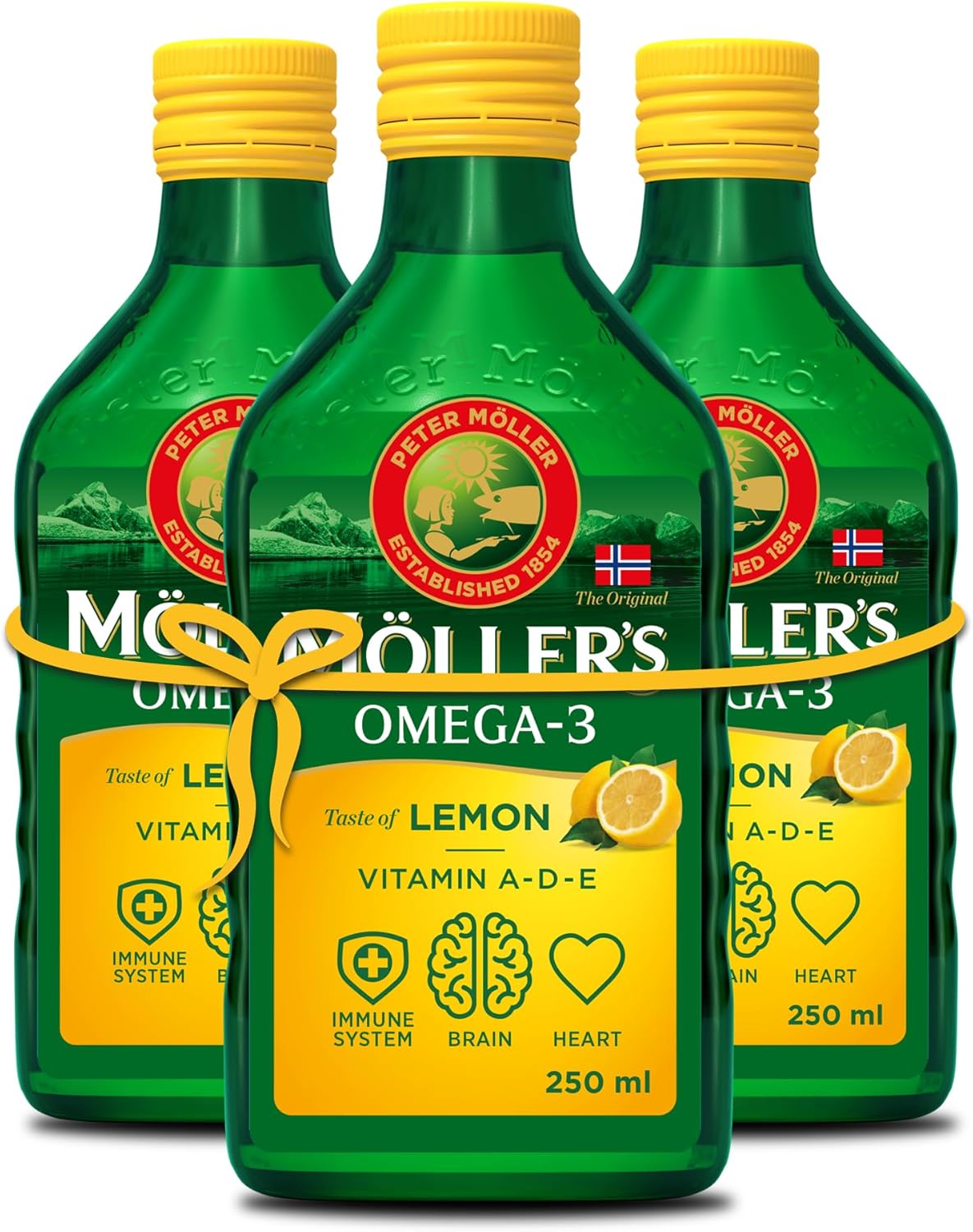 Detalle de Moller’s huile de foie de morue oméga 3 citron – 250 ml x 3, source durable, depuis 1854