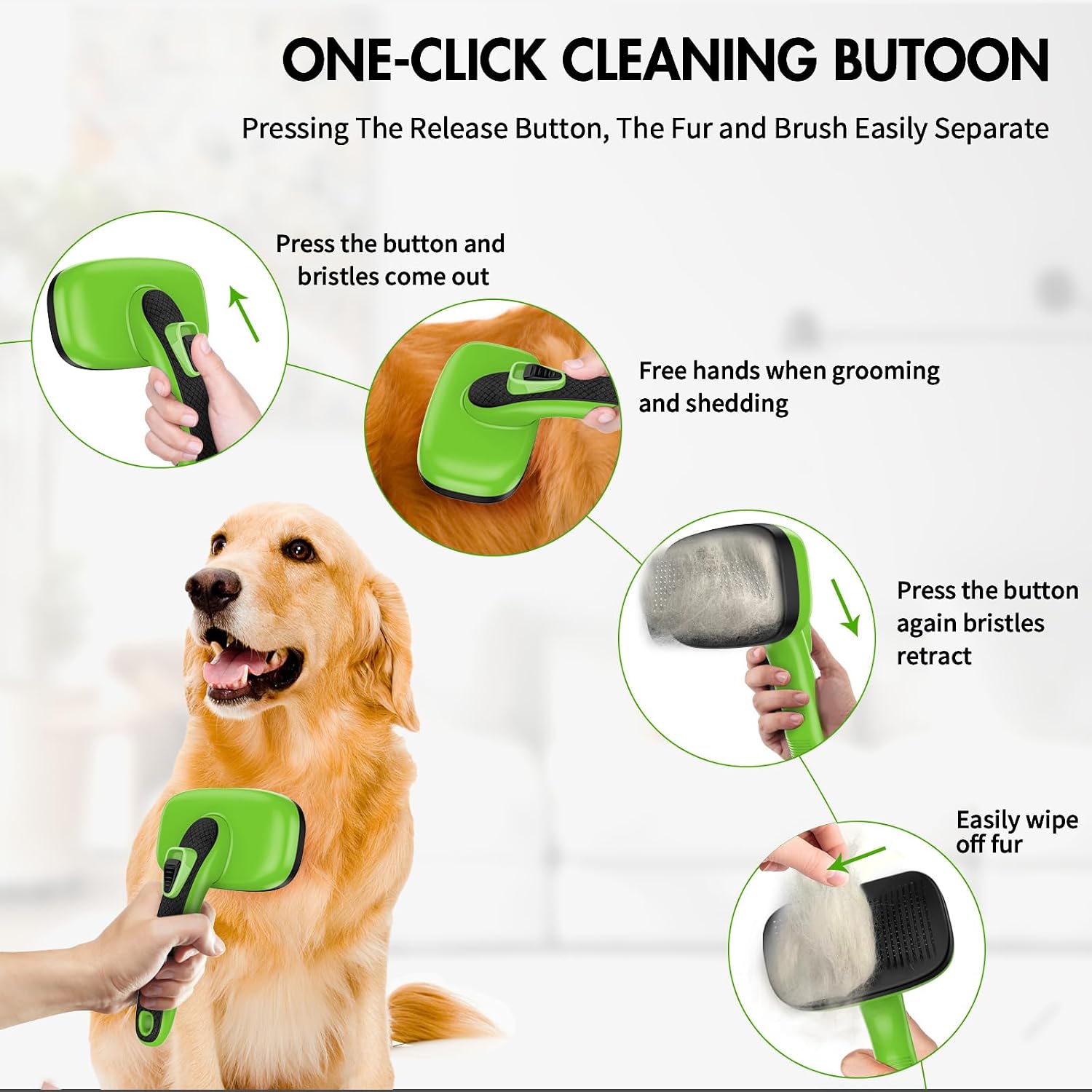 Detalle de YOYUPETA Self-Cleaning Slicker Brush, Green