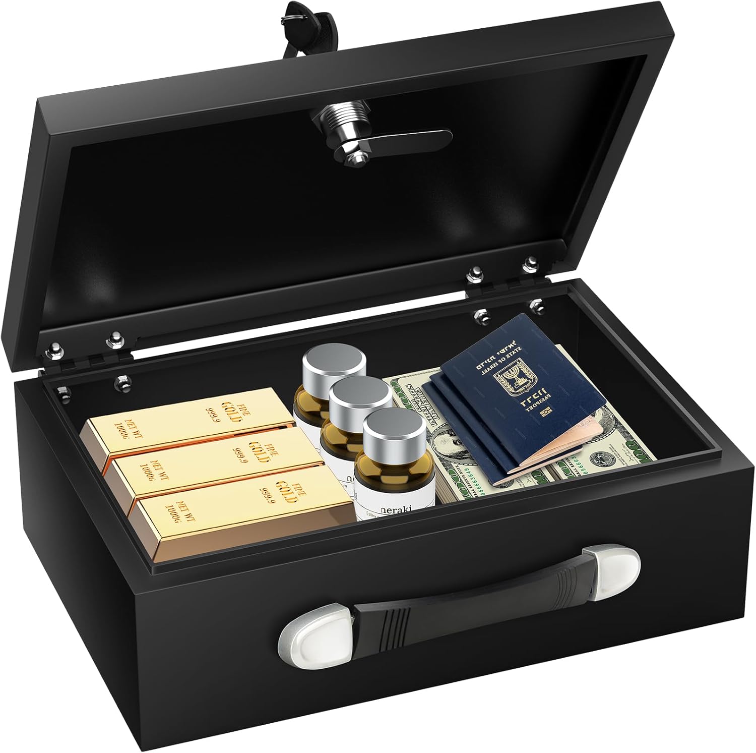 Mejasg tragbarer feuerfester Safe Tresor mit Schlüssel, wasserdicht, 18 l (für Dokumente, Bargeld & Schmuck)