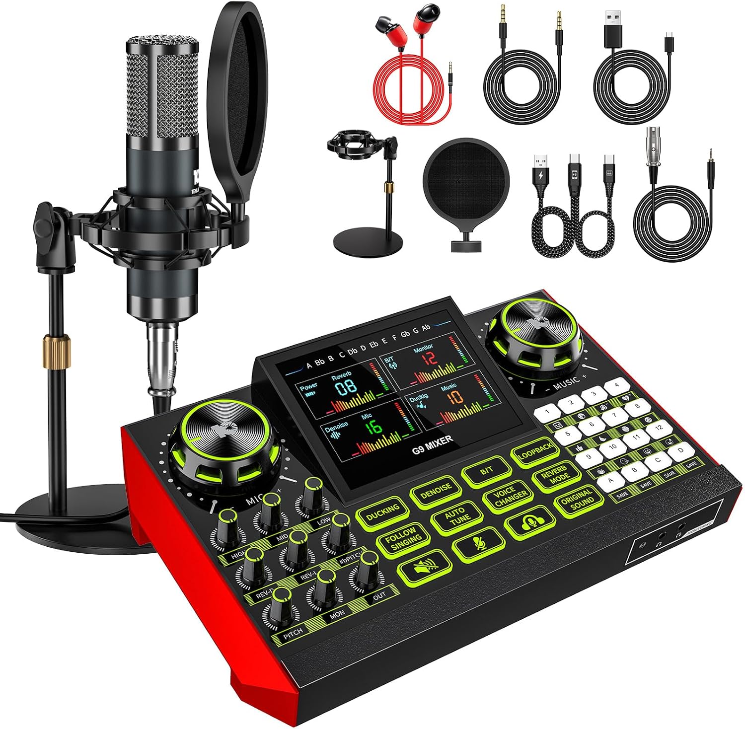 Detalle de Kinetheon P15-G9 Podcast Equipment Kit with 3-Channel Mixer and Condenser Mic