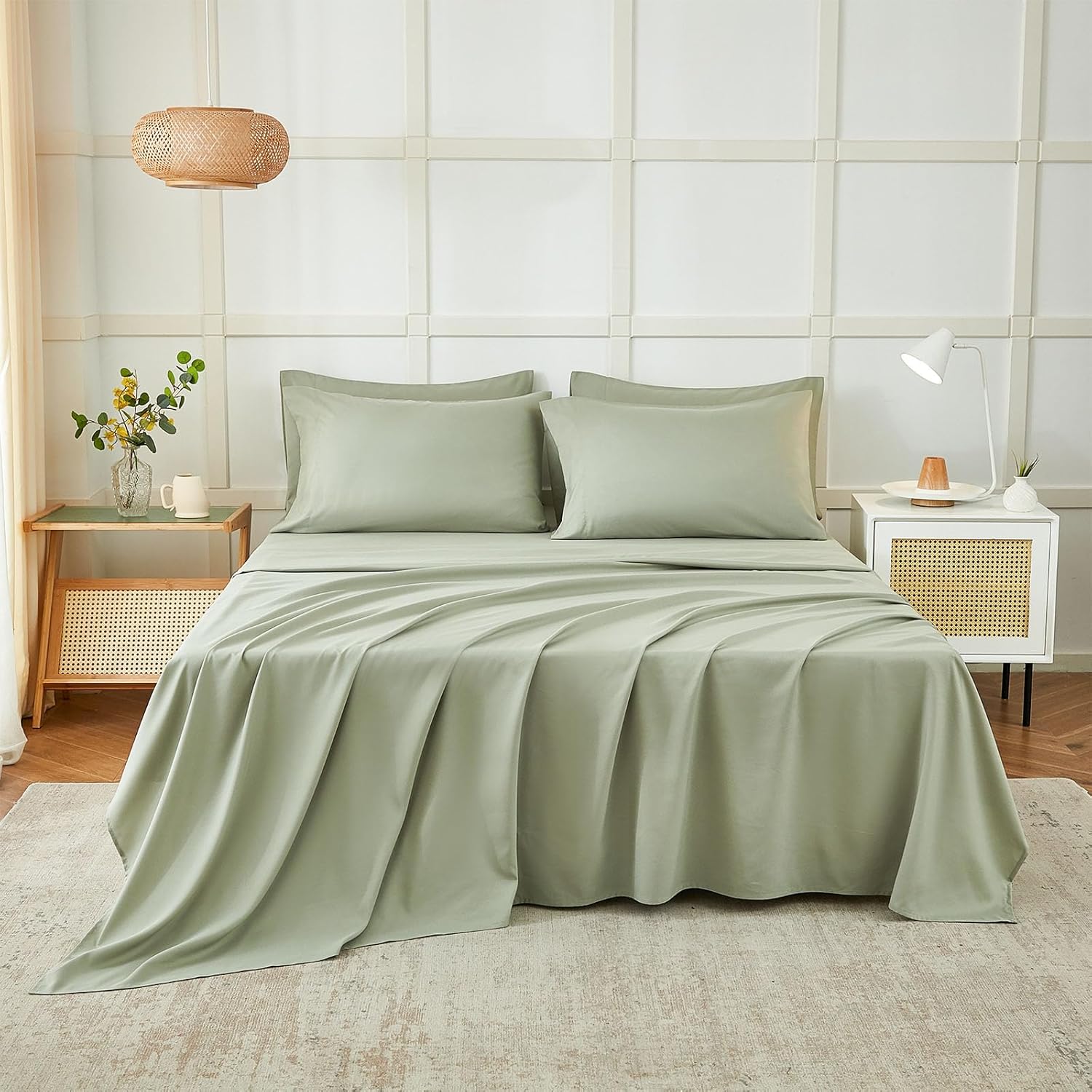 Thumbnail 1 de ILAVANDE Queen Sheets Set (6-Piece) 1800 Series Double Brushed Microfiber — Wrinkle-Free, Breathable Deep Pocket, Sage Green