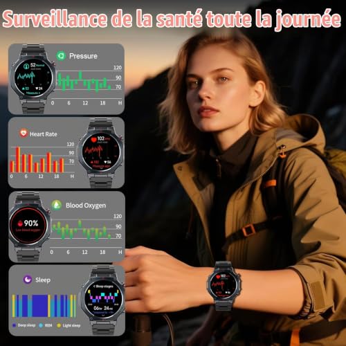 Detalle de Jugeman Montre Connectée Homme GPS 1.43" AMOLED – 5ATM, TorcheLED, Multi-Sport