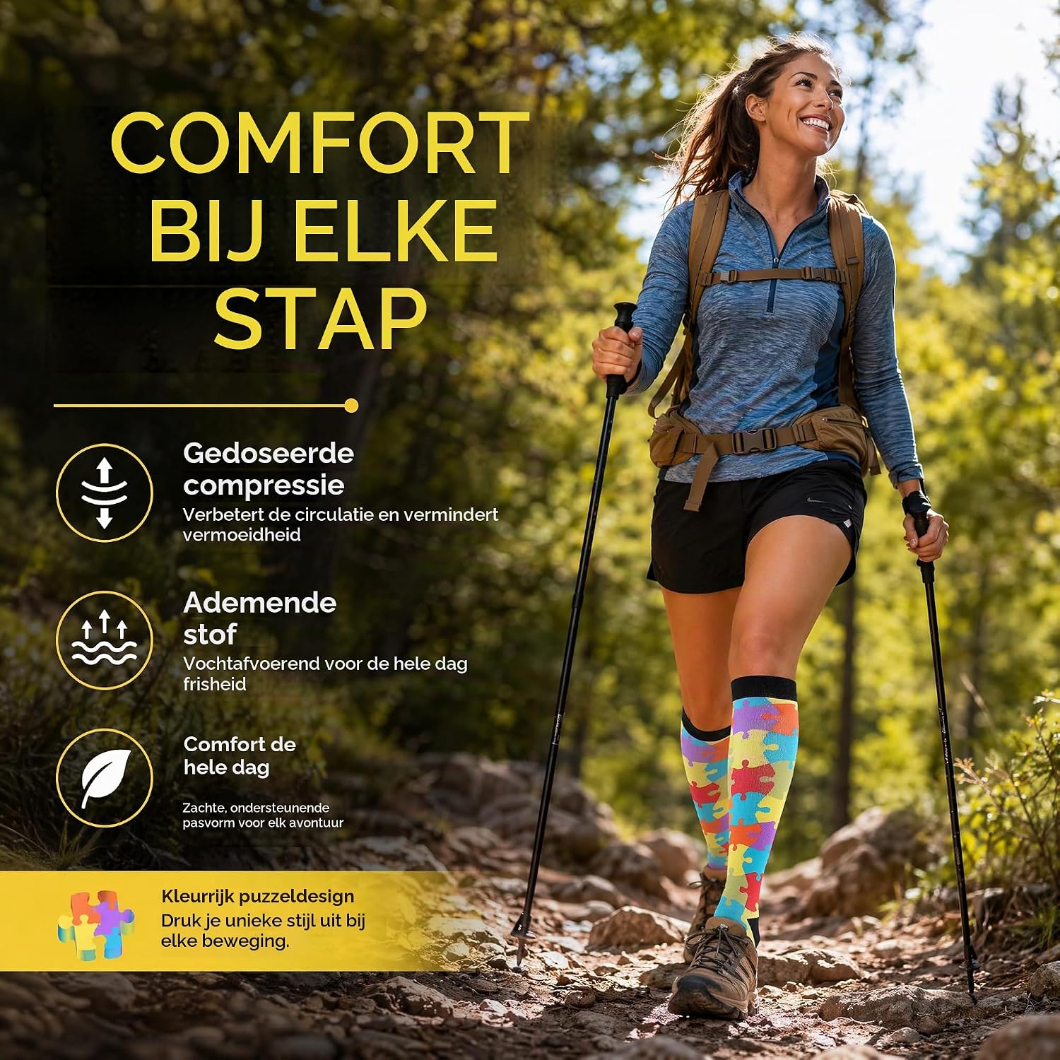 Detalle 2 de BISOUSOX compressiesokken, 4 paar, uniseks, 15-20 mmHg voor sport