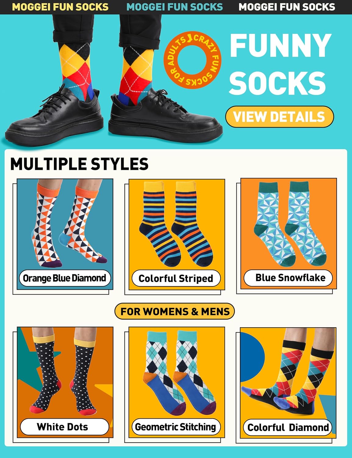 Detalle de MOGGEI Funny Dress Socks, Breathable Novelty Casual Crew Socks