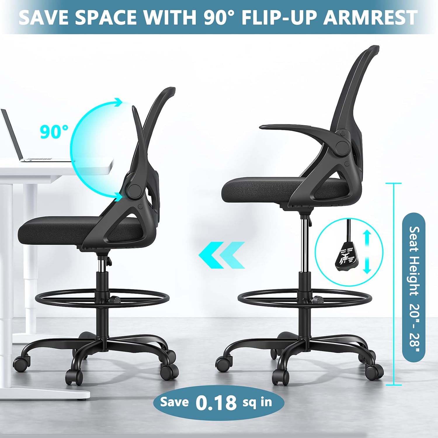 Thumbnail 6 de Kensaker Tall Drafting Chair 2" Lumbar Support