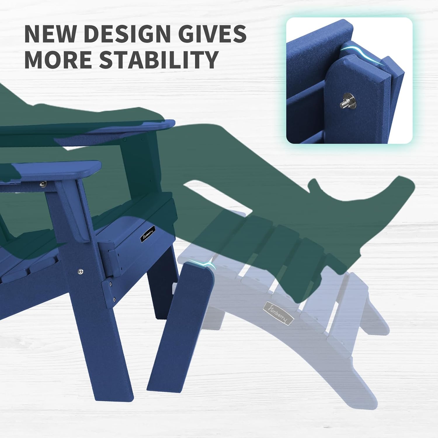 Detalle de FUNBERRY Folding Adirondack Ottoman: HDPE All-Weather Outdoor Foot Rest