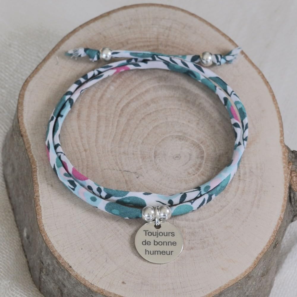 Thumbnail 3 de Les Poulettes Bijoux bracciale in argento 925 con doppio collegamento liberty e medaglia Toujours de Bonne Humeur