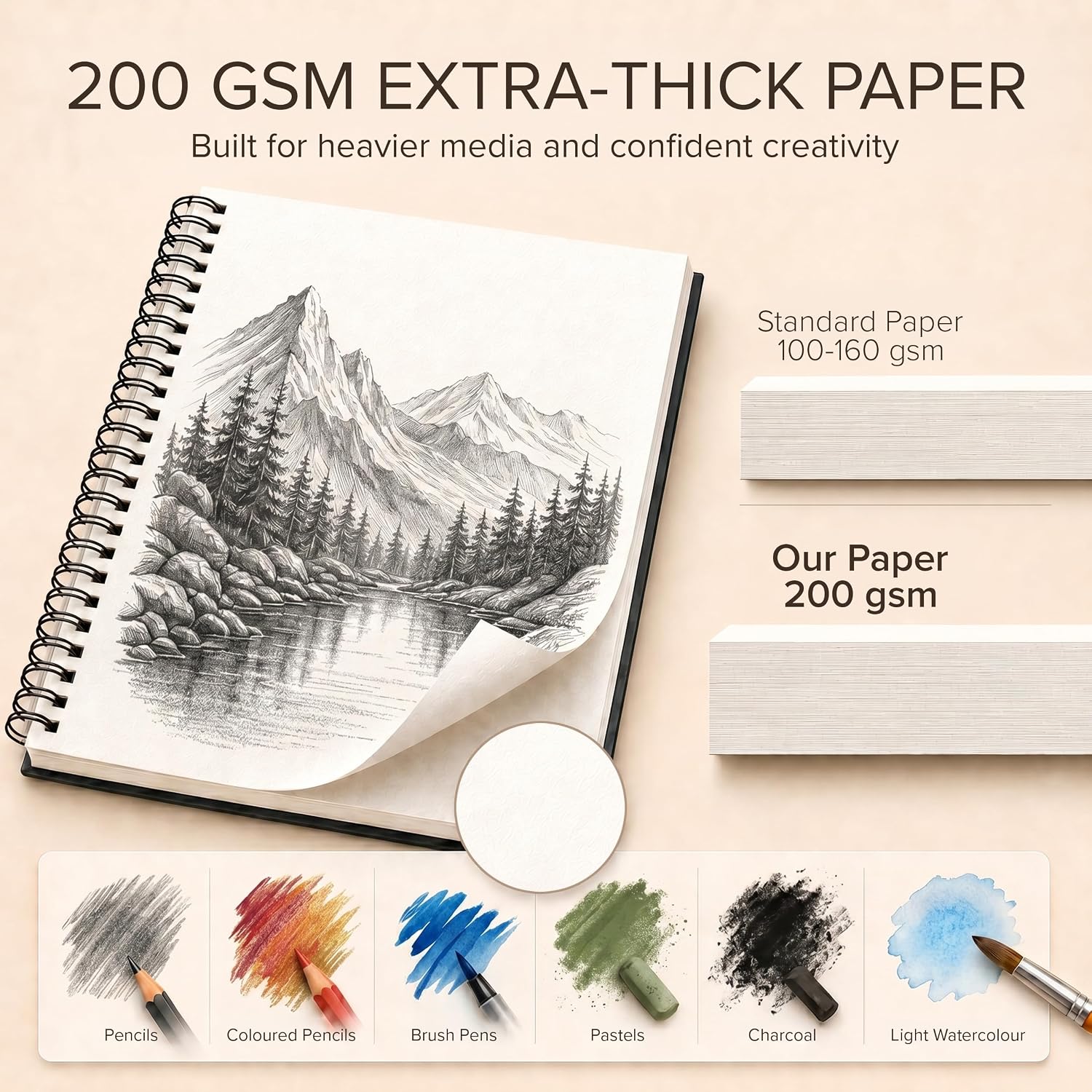 Thumbnail 2 de A4 Hardcover Sketch Book (200GSM) – Spiral Bound 40 Sheets / 80 Pages