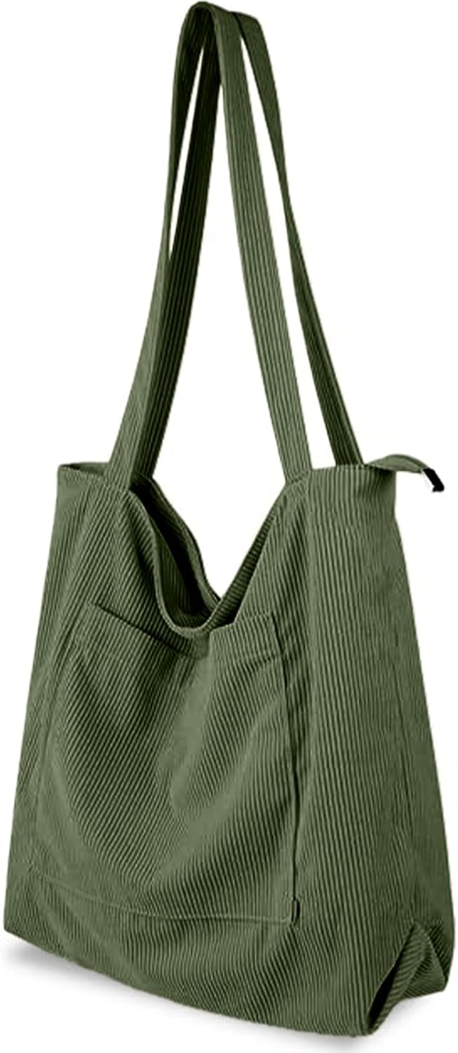 Detalle de Flintronic corduroy tote bag for women – large capacity waterproof shoulder bag with zip