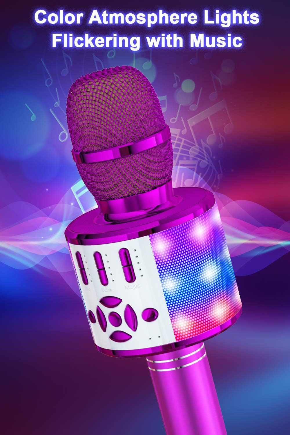 Detalle 2 de BONAOK Kinder Karaoke Mikrofon (4-in-1) mit Bluetooth-Lautsprecher – Magic Sing für Smartphone/PC, lila
