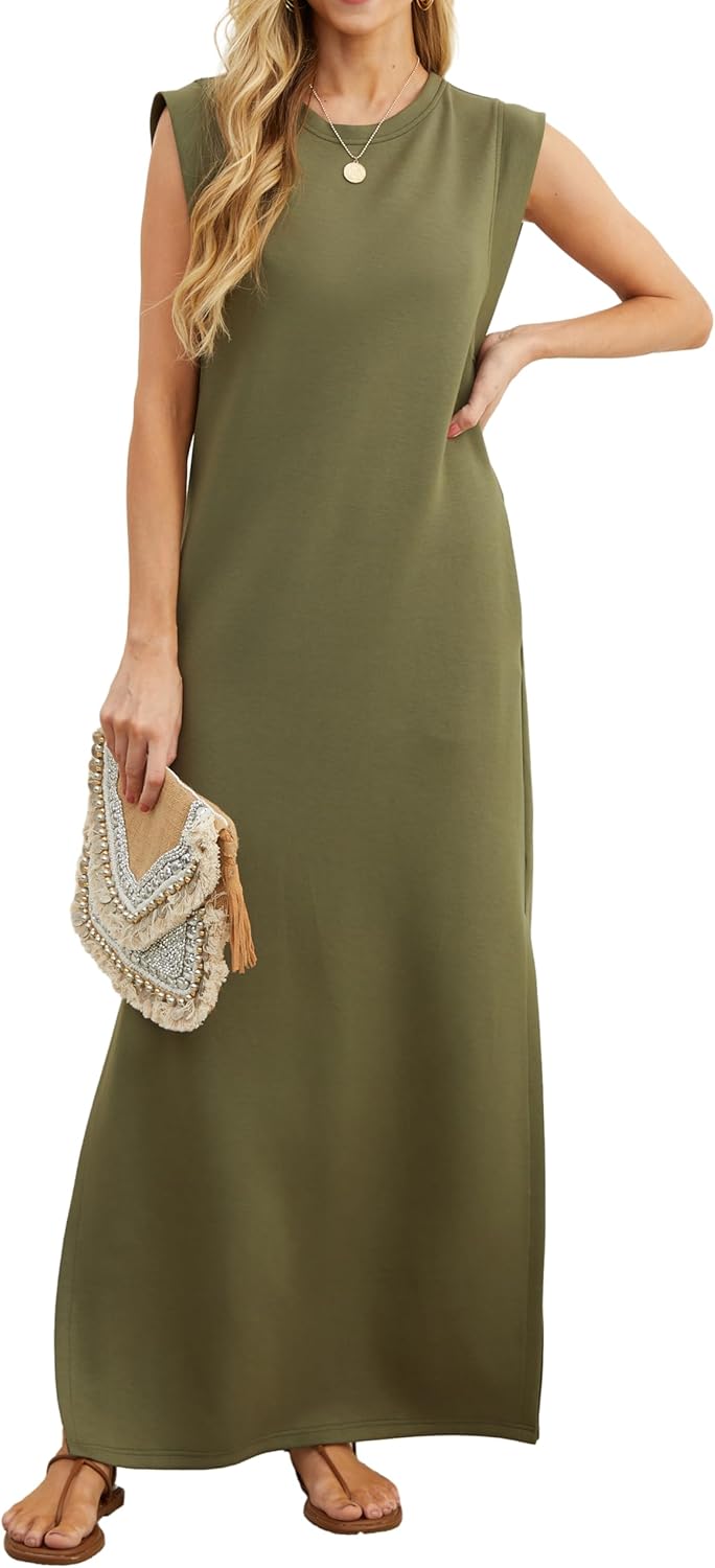 Detalle 2 de GRECERELLE Women's Summer Maxi Dress: Sleeveless Shirt Dress with Pockets, Split Hem – UK