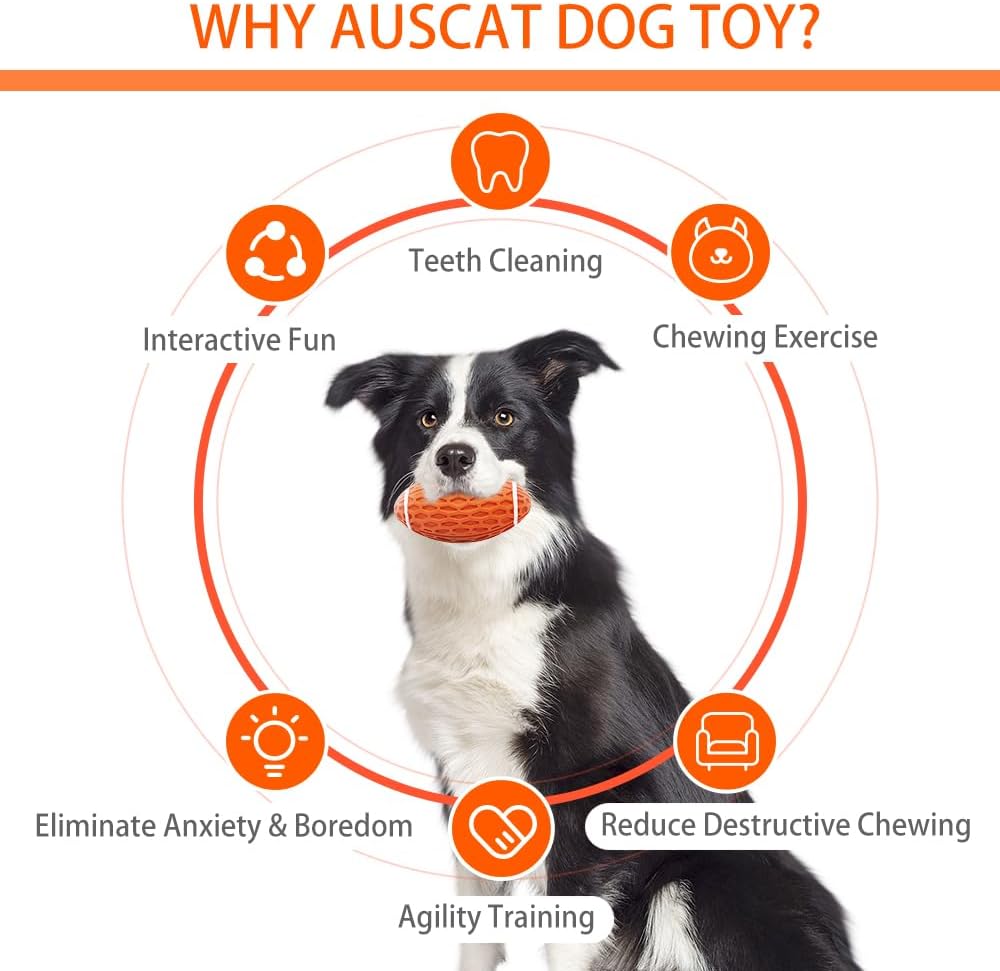 Detalle de AUSCAT 2PCS Dog Rugby Ball – Squeaky Natural Rubber Toy for Small to Medium Dogs