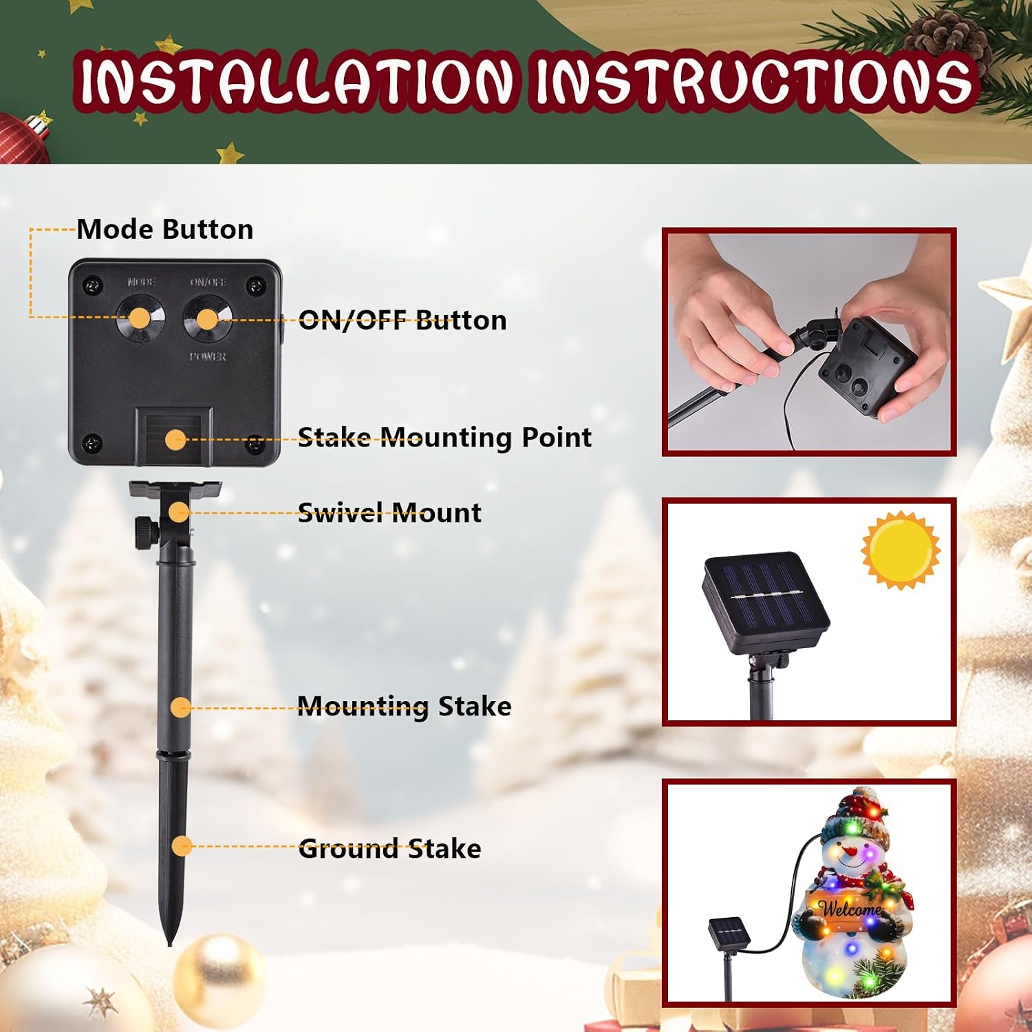 Detalle 2 de amadecohome 1 Lighted Christmas Snowman Garden Flag, 12 x 18, Solar LED