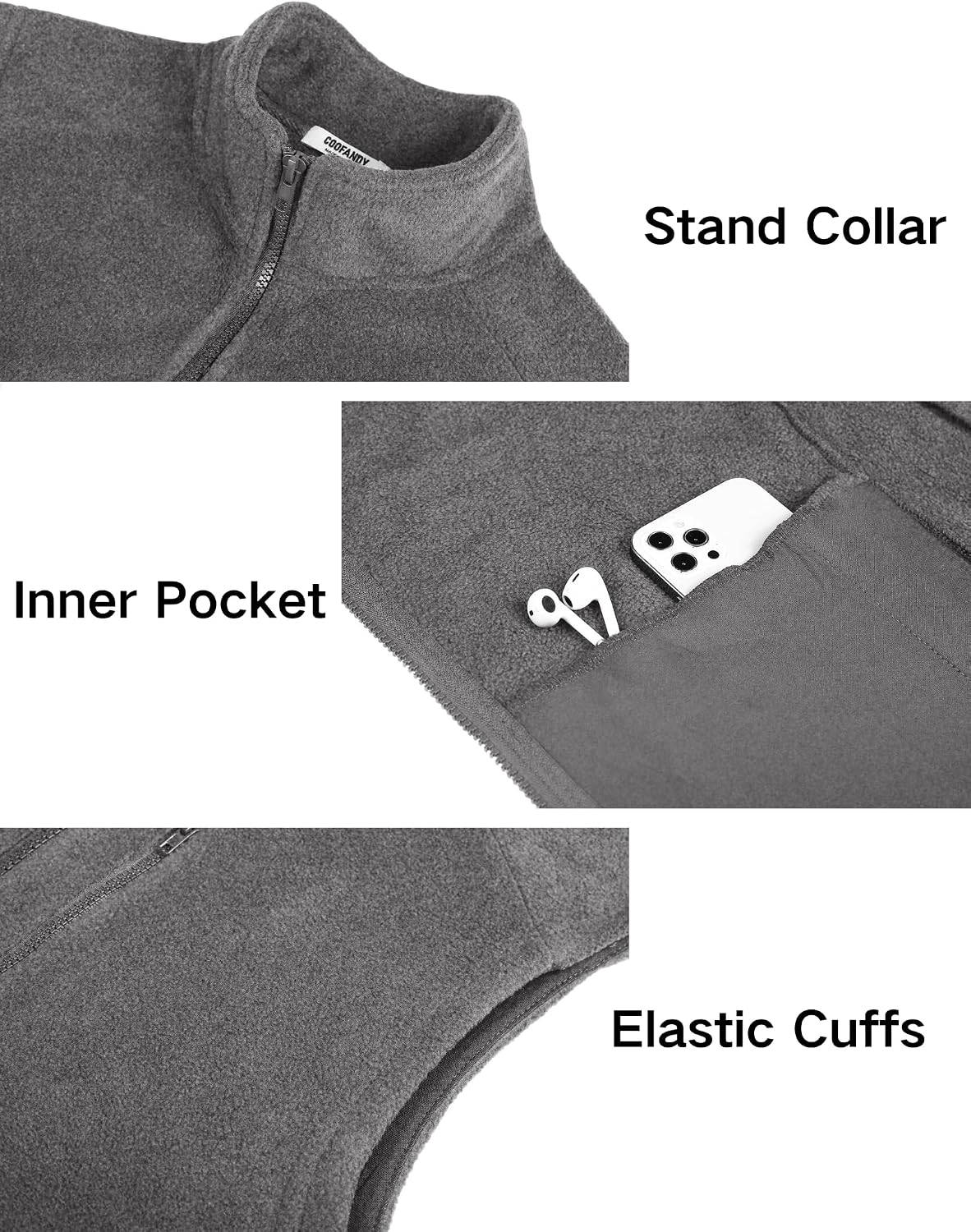 Detalle 1 de COOFANDY Men's Fleece Vest, Polyester