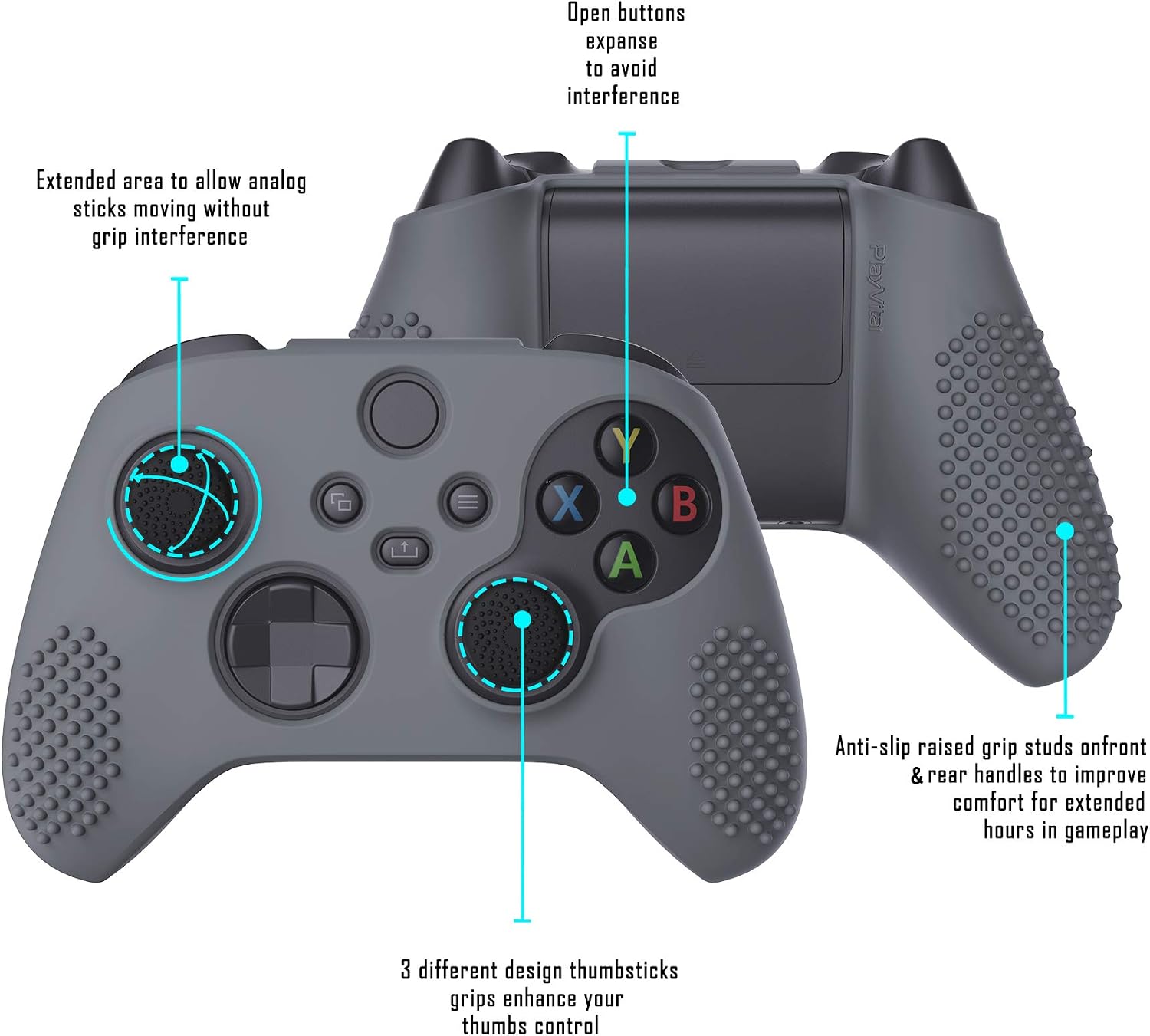 Detalle de eXtremeRate PlayVital Gray 3D Studded Edition for Xbox Series X