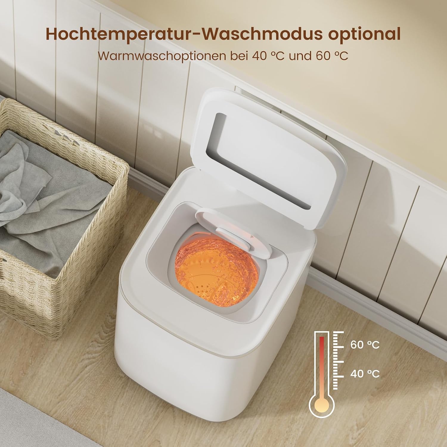 Detalle de HAVA Mini Waschmaschine (T02) mit 3 kg Fassungsvermögen, 8 Programmen und Heißwaschfunktion