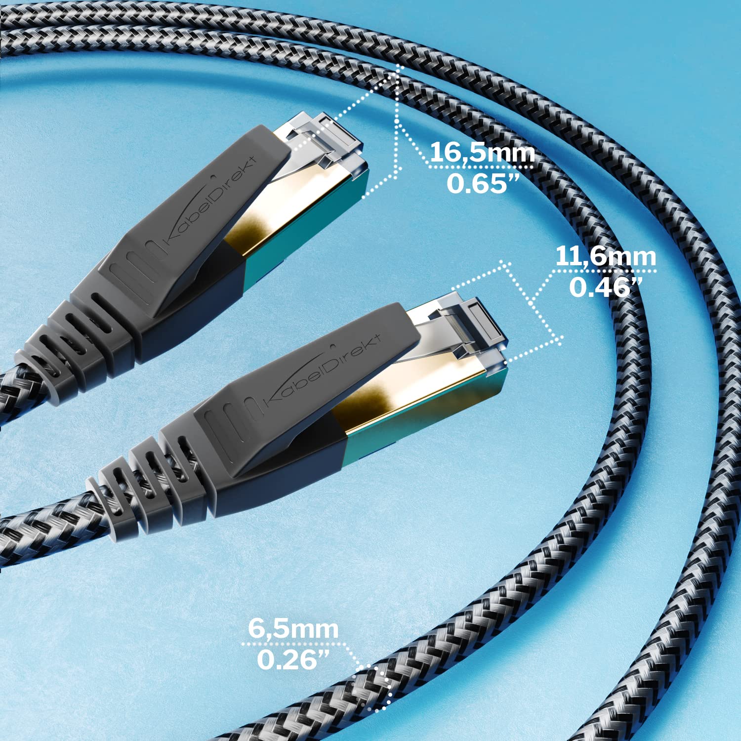 Thumbnail 4 de KabelDirekt Cat 8 Netzwerkkabel (Cat 8.1) mit FlexMesh-Flechtdesign, RJ45 – 10×0,6 m bis 40 Gbit/s