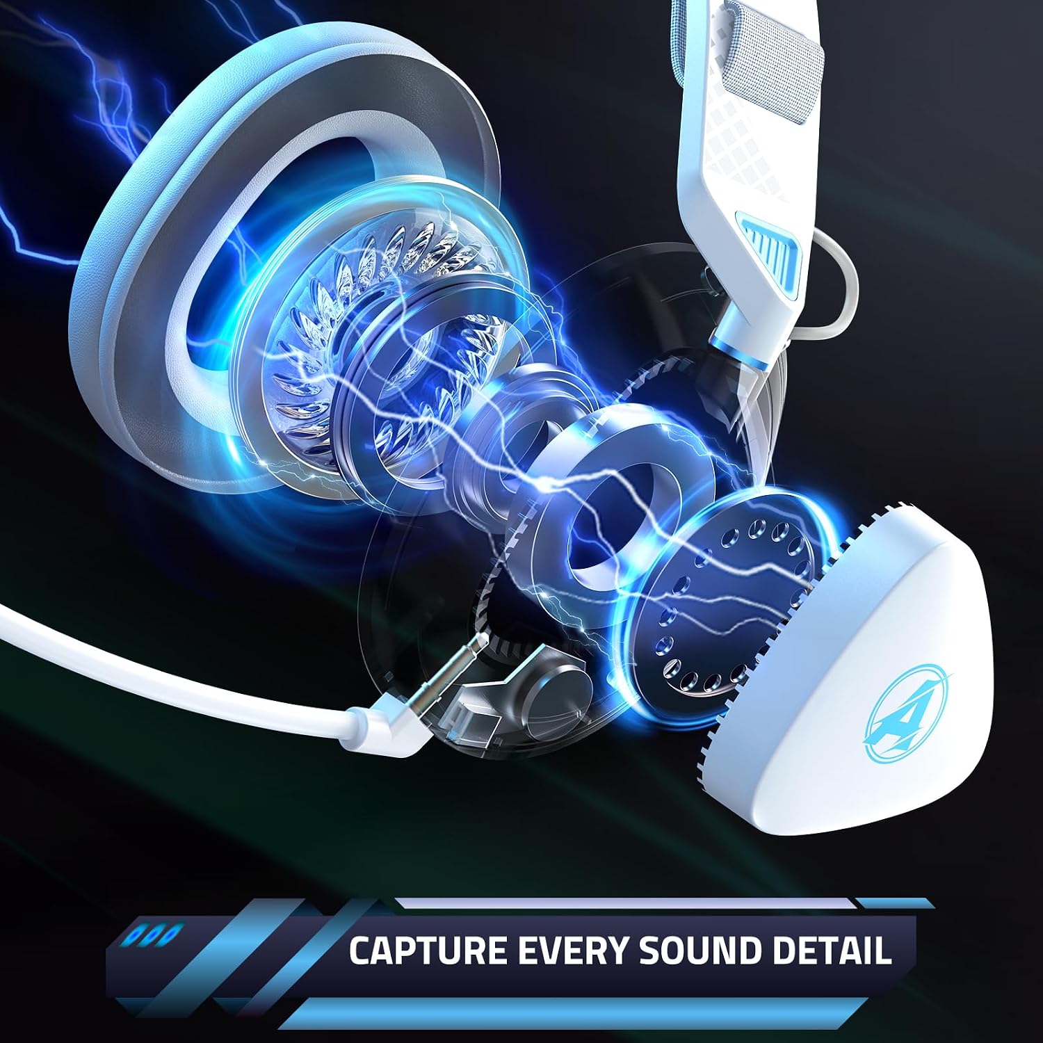 Detalle de Awinnasey PH3 Kabelloses Gaming Headset – 3D Surround, 50 Stunden Akku, Hellblau (PS5/PS4/PC)