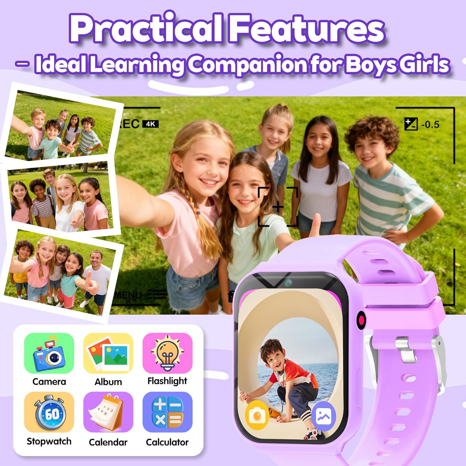 Detalle de Tzzulsx Kids Smart Watch: 1.83-Inch Touch Screen, 18 Educational Games, Sleep Tracker and Camera