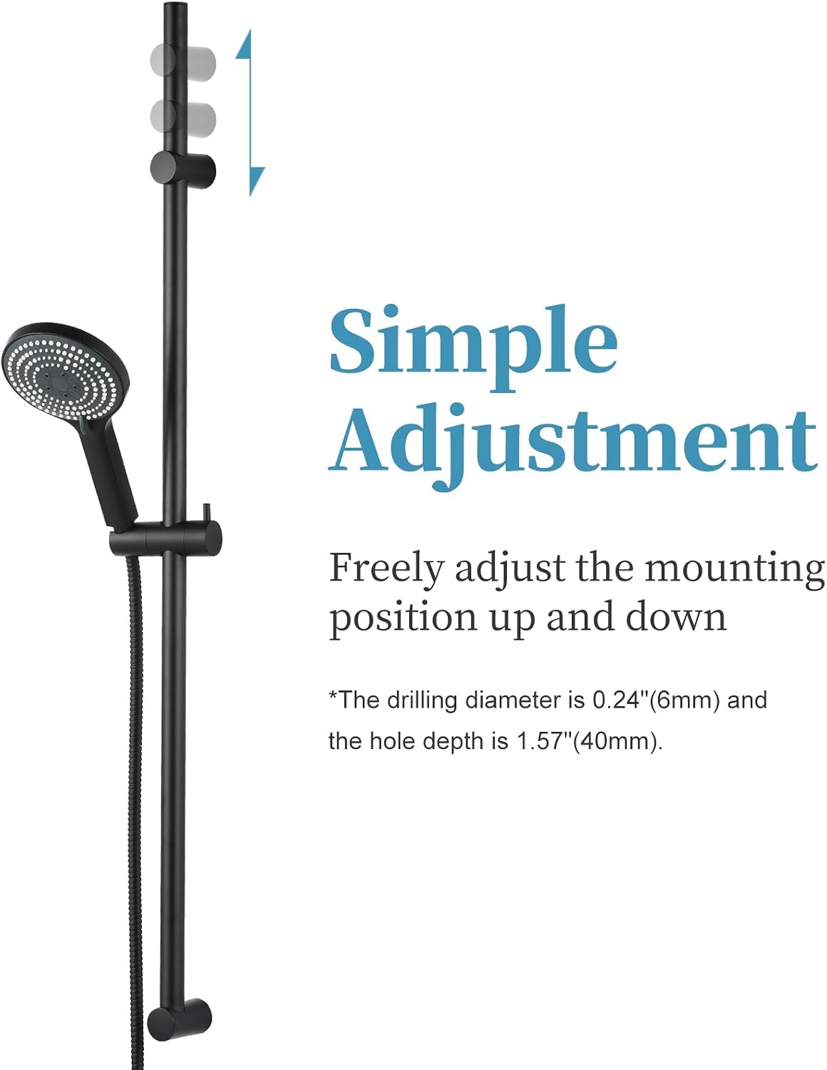 Thumbnail 1 de OFFO W00409 Shower Slide Bar with 6 Spray Modes, 100cm Rail, Matte Black